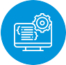 An icon of a computer screen with a gear on it.