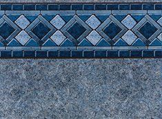 Blue pool liner with decorative tile border.