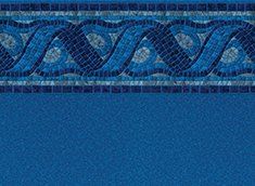 Blue pool liner with mosaic tile border.