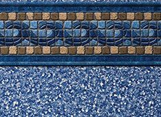 Pool liner with a blue mosaic tile border and blue speckled water pattern.