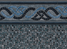 Pool liner pattern with blue mosaic border and stone-like lower section.