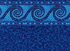Blue mosaic pool liner with wave pattern and textured bottom.