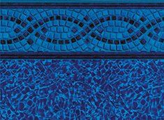 Blue pool liner with mosaic tile border and water-like pattern.