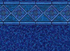 Blue pool liner with decorative border of diamond-shaped tiles.
