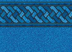 Blue pool liner with a decorative woven pattern border.