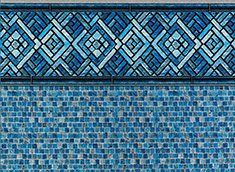 Pool liner with blue mosaic tile pattern. A decorative border of diamond shapes above.
