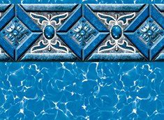 Blue pool liner with decorative tile border.