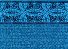 Blue pool liner with a mosaic tile border.