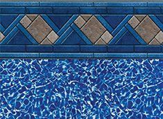 Pool liner pattern: blue water surface, decorative border with blue and tan tile design.