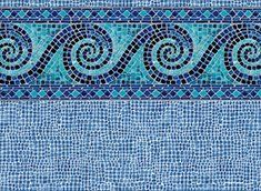 Blue mosaic pool liner with wave border.