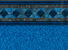 Blue swimming pool liner with mosaic tile border.