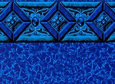 Blue pool liner with ornate border and textured water design.