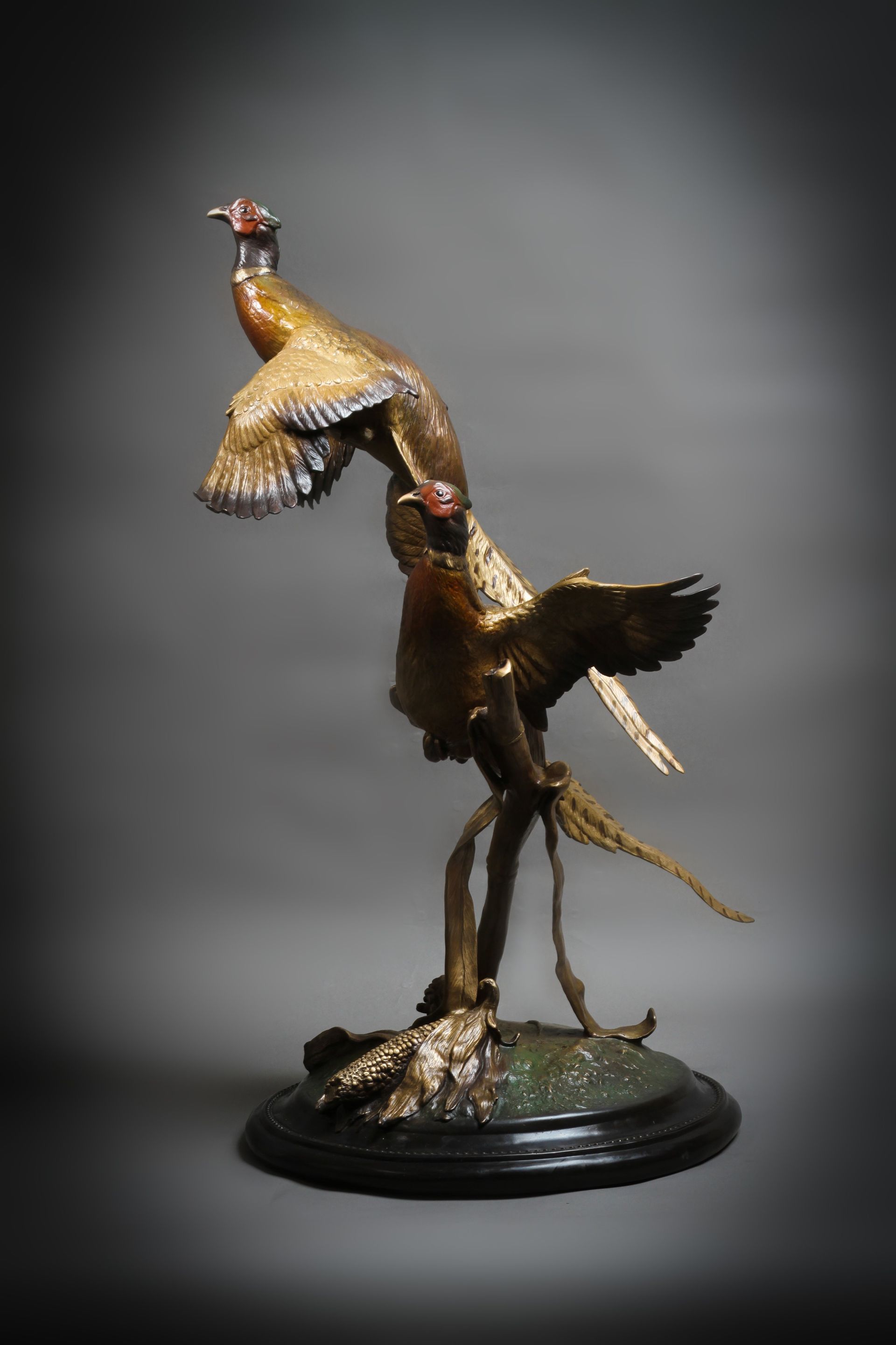 "Ring Necks and Corn Stubble" Height: 33  1/2"  Base: 18"