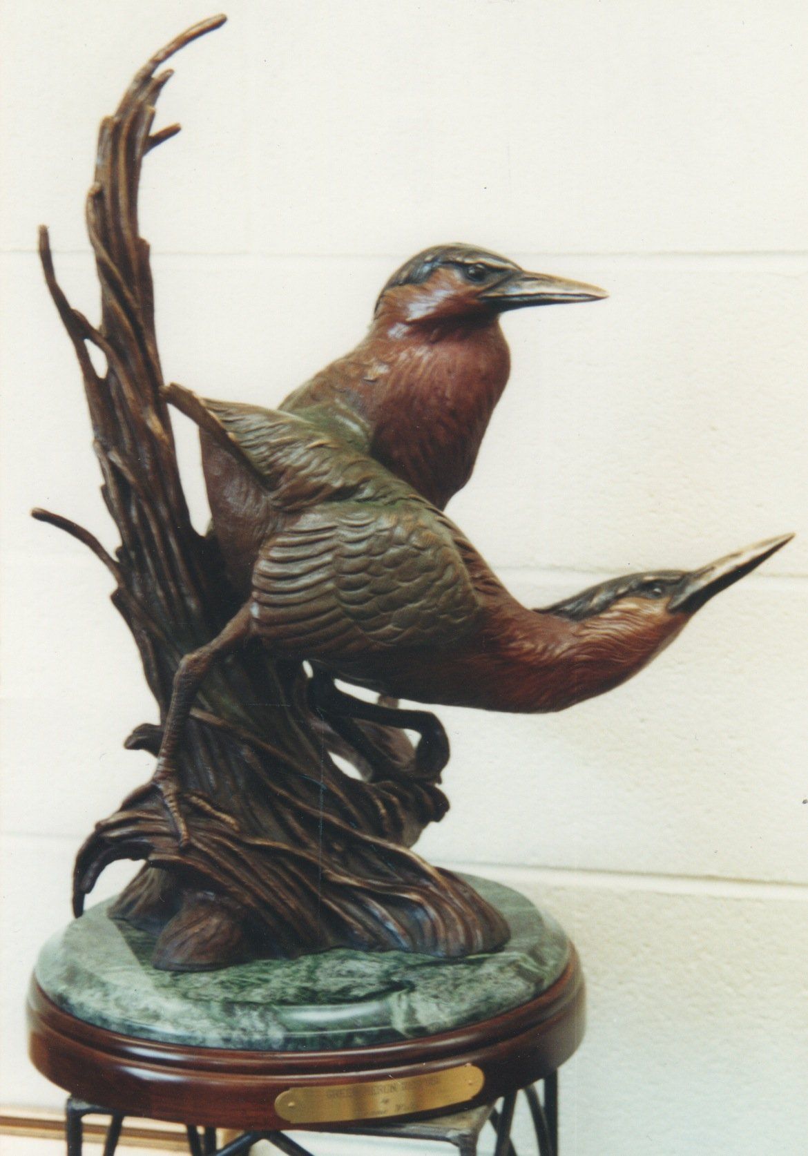 "Green Heron Repose" Height: 23"  Base: 13  1/2"