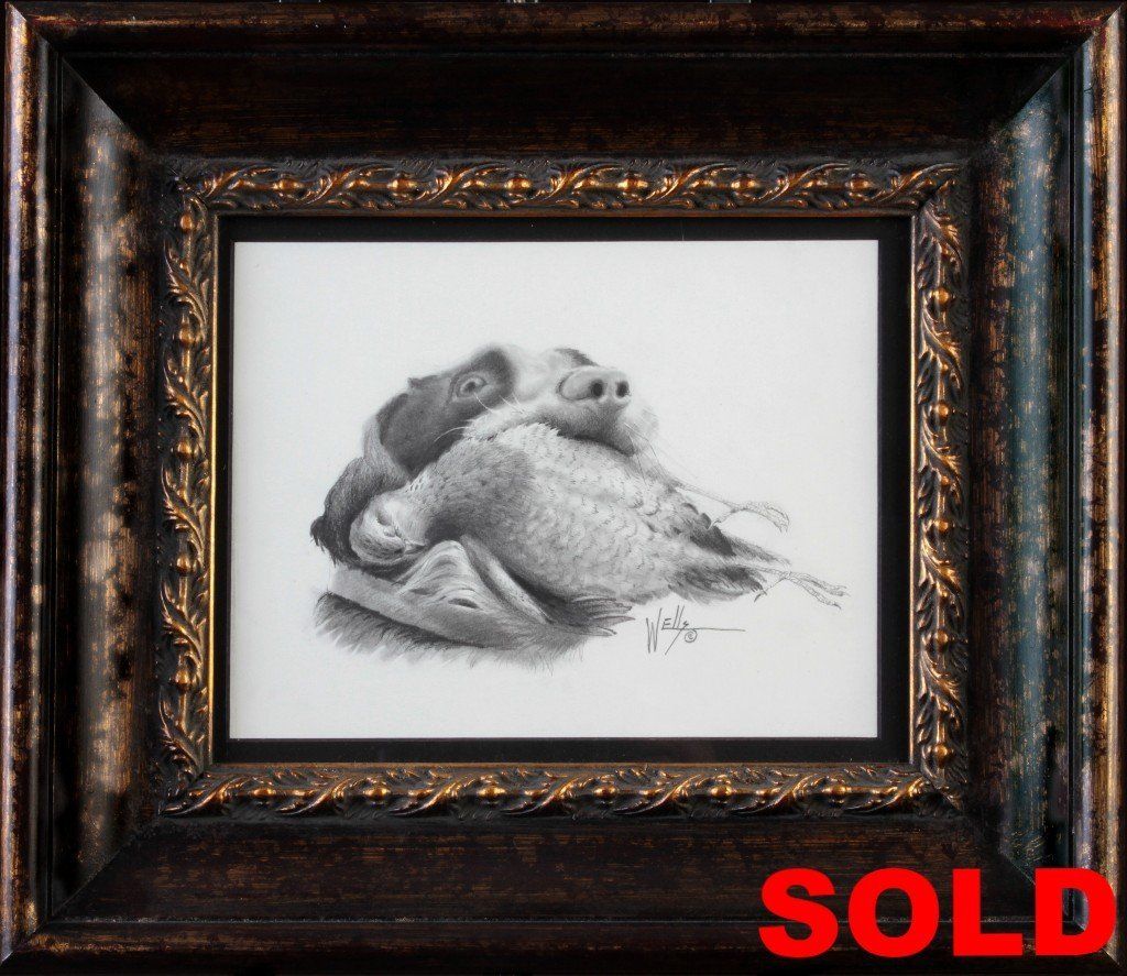 "Retriever with Quail-Study Framed 15x13 Unframed 7x9