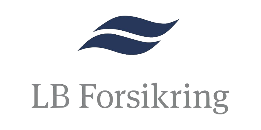 A blue and white logo for lb forsikring