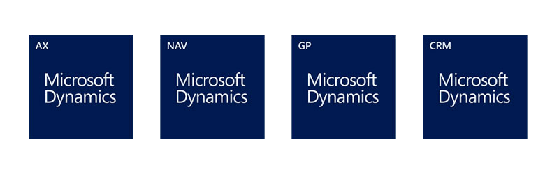 Fire microsoft dynamics logoer på en hvid baggrund