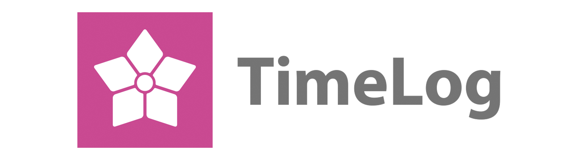 Et pink og hvidt logo til timelog med en blomst på.