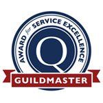 Guildmaster Award for Service Excellence. Blue, red, and white logo with the letter 