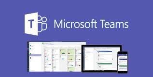 Microsoft Teams logo with app interface on laptop, tablet and phone.