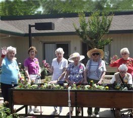 Residents partaking in a gardening activities. Residents partaking in a gardening activities.