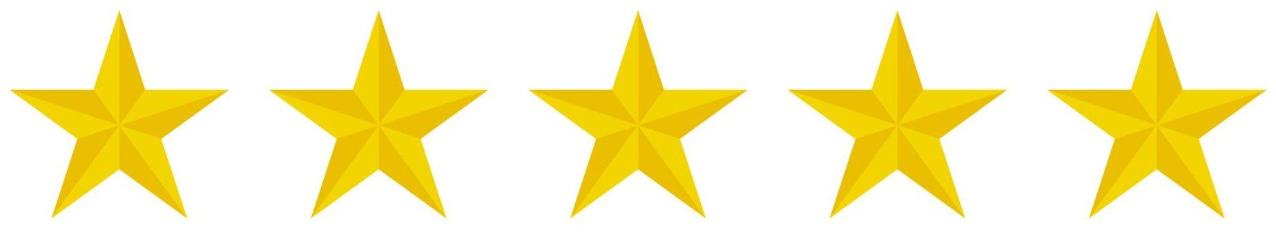Five yellow stars are lined up in a row on a white background.