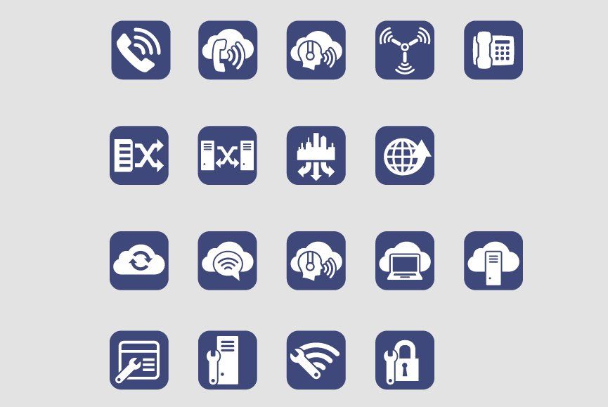 A sample of icon design representing various tasks and subjects.