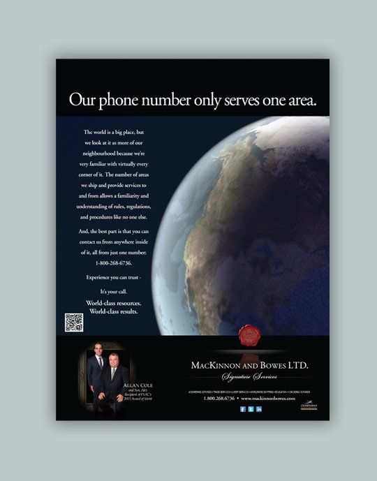 Trade ad design and writing sample for repatriation company.