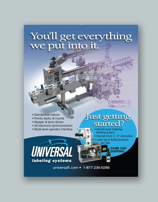 Trade ad design and writing sample.
