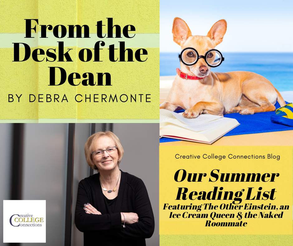 Blog header with Debra and pic of dog with glasses reading on beach Blog header with Debra and pic of dog with glasses reading on beach