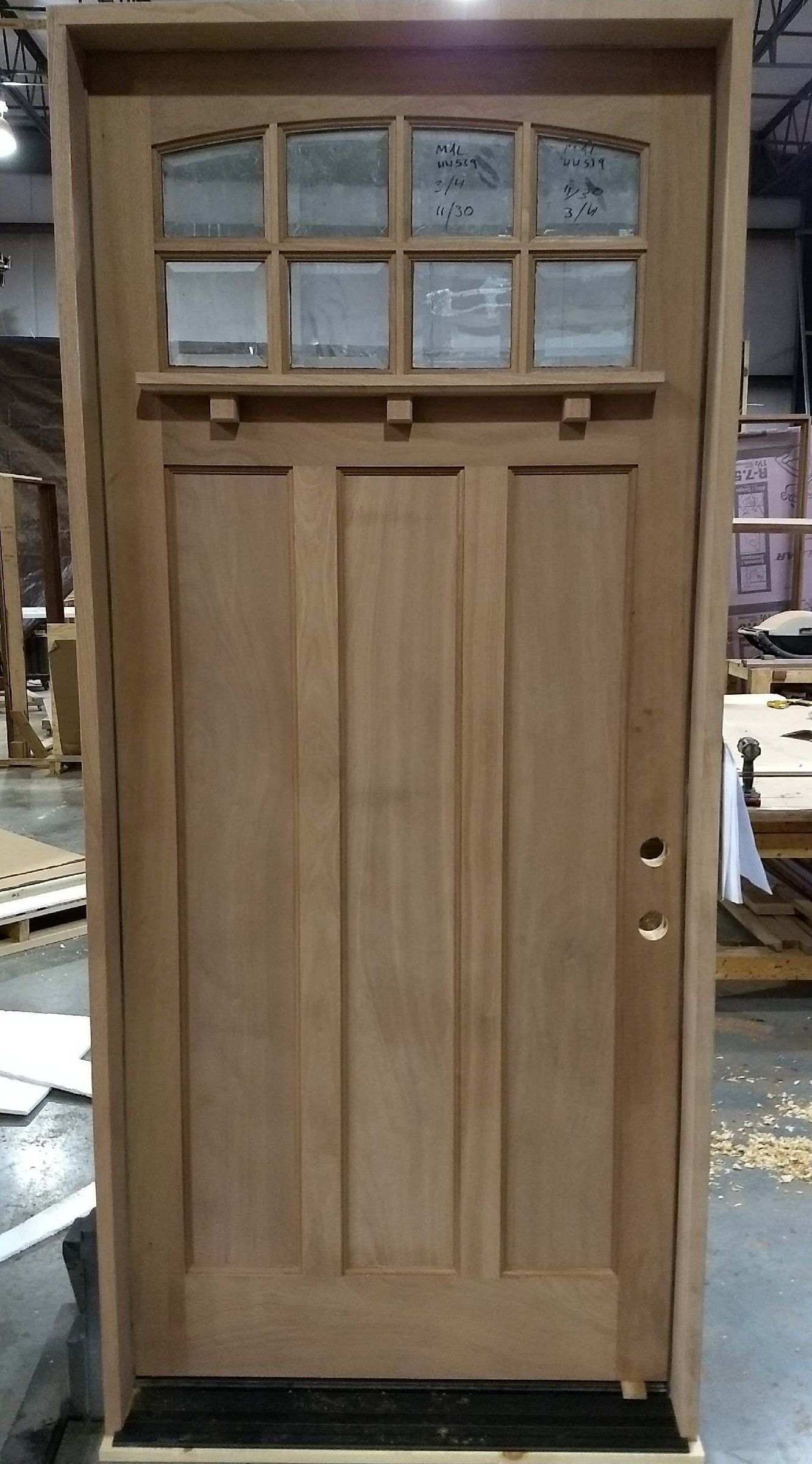 Mahogany exterior wood door with arch glass 4 lite