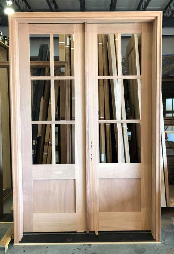Double exterior french doors with square panel profile
