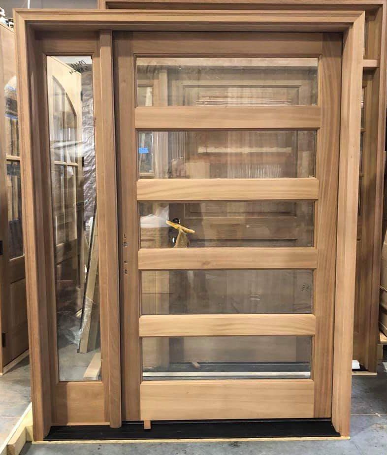 Modern front door with 5 horizontal windows and full lite window