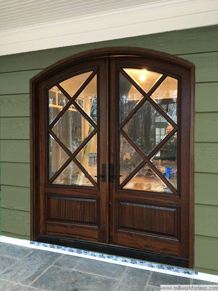 Arch top double door with cross pattern top panel