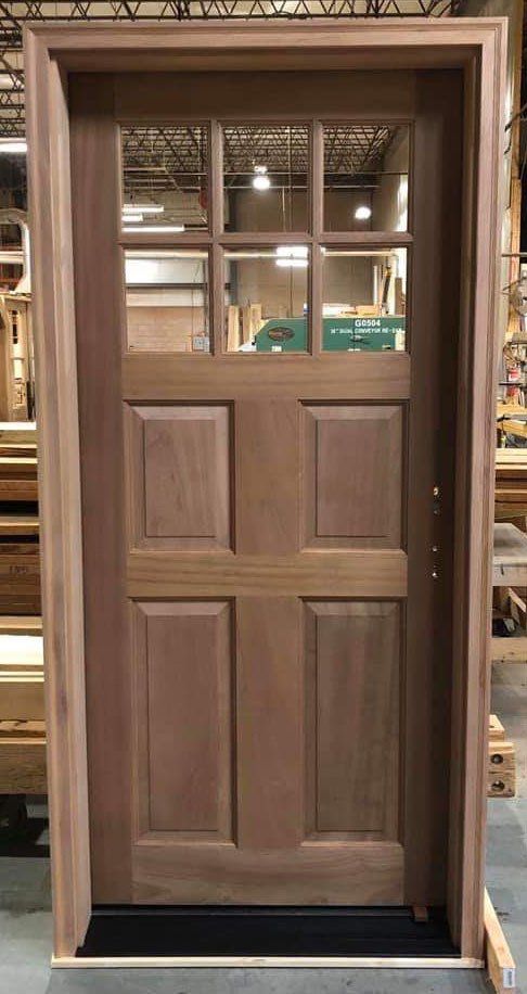 Classic solid mahogany exterior door with 6 small glazed lites in top panel
