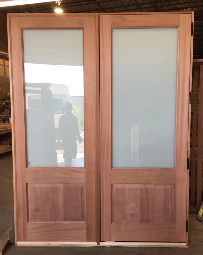 Wood and glass double exterior door - mahogany
