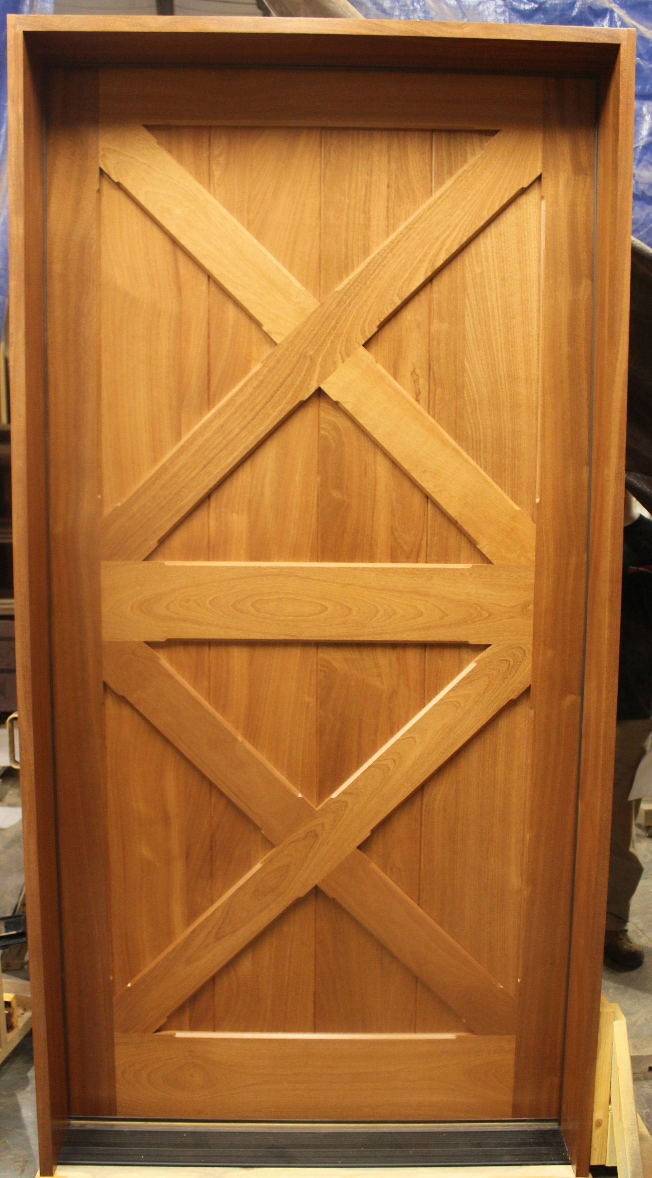 Unique 4 panel wood door with cross buck - solid mahogany