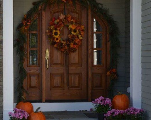 8 panel mahogany arch top door and side windows
