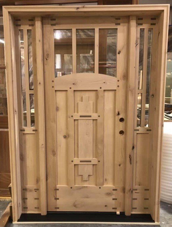 Unique Alder wood door with walnut inlay