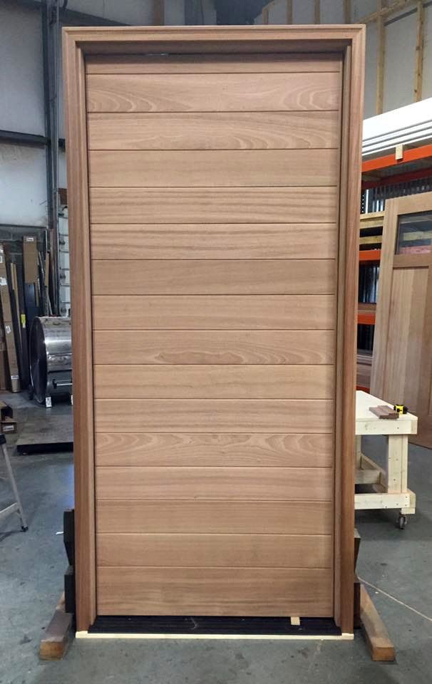 Modern flush panel wood door pre-hung