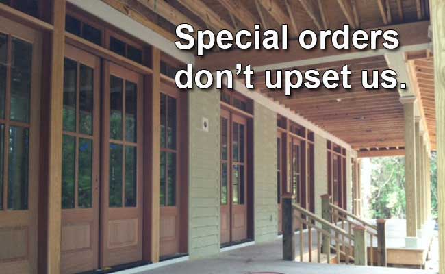 A porch with a sign that says special orders don 't upset us