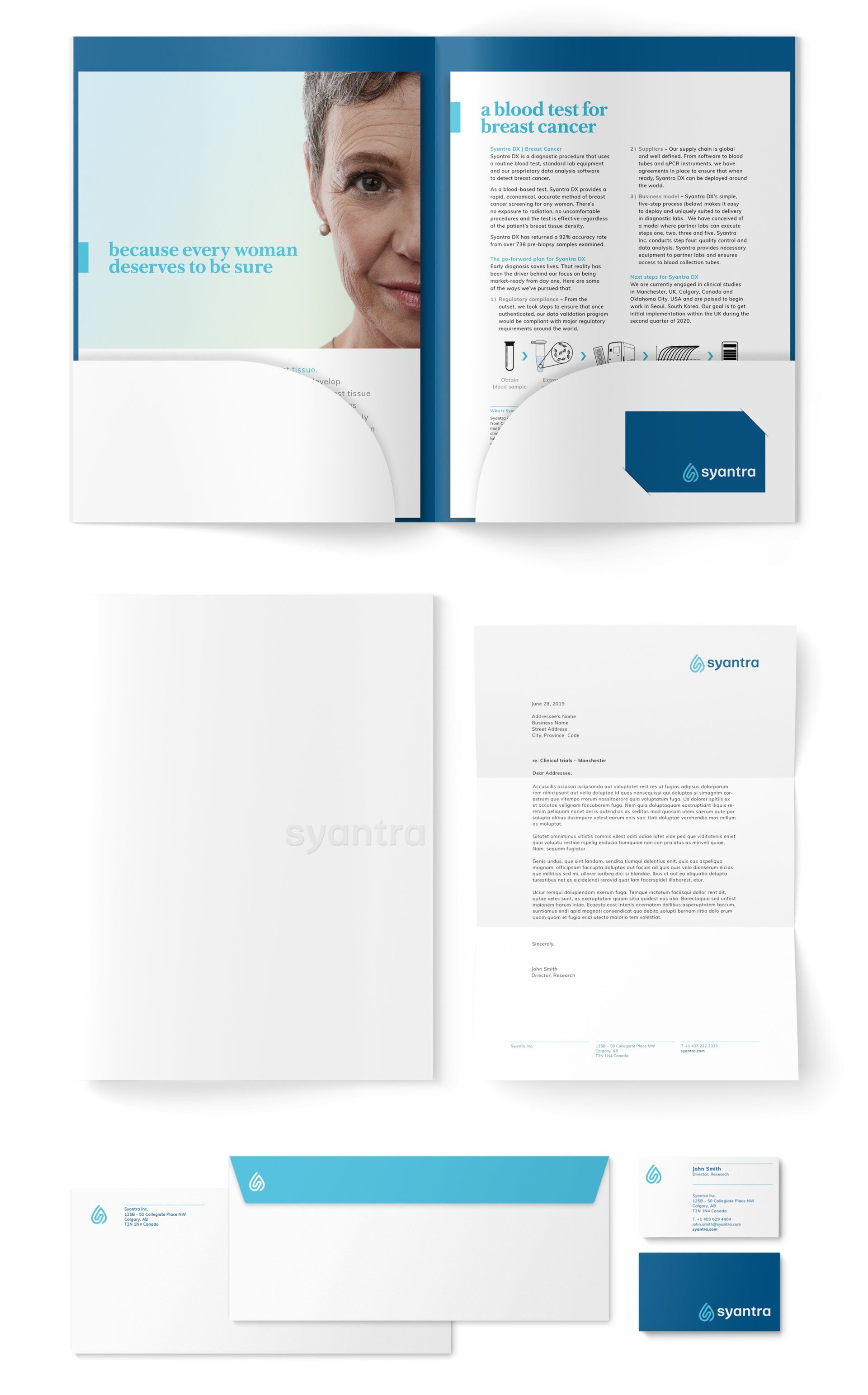 PRESENTATION FOLDER, BUSINESS CARD, AND ENVELOPES GRAPHIC DESIGNED FOR SYANTRA INC BY IVY DESIGN INC