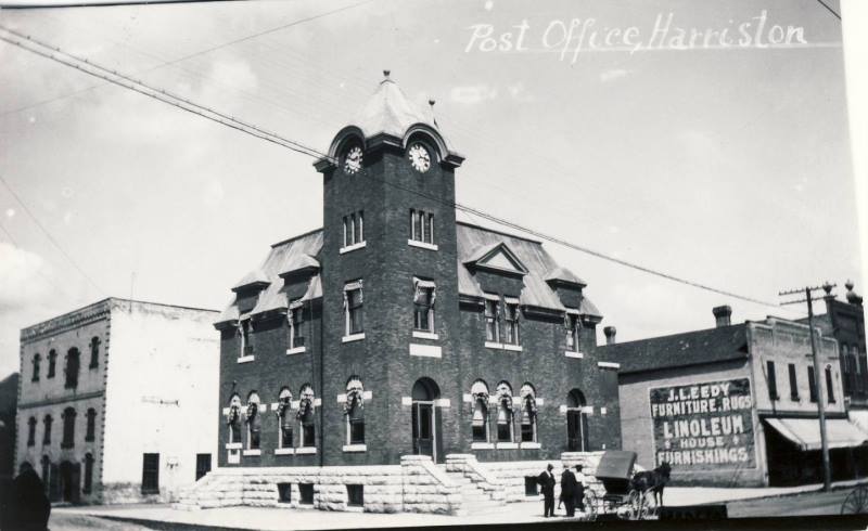 A black and white photo of the post office in harriston