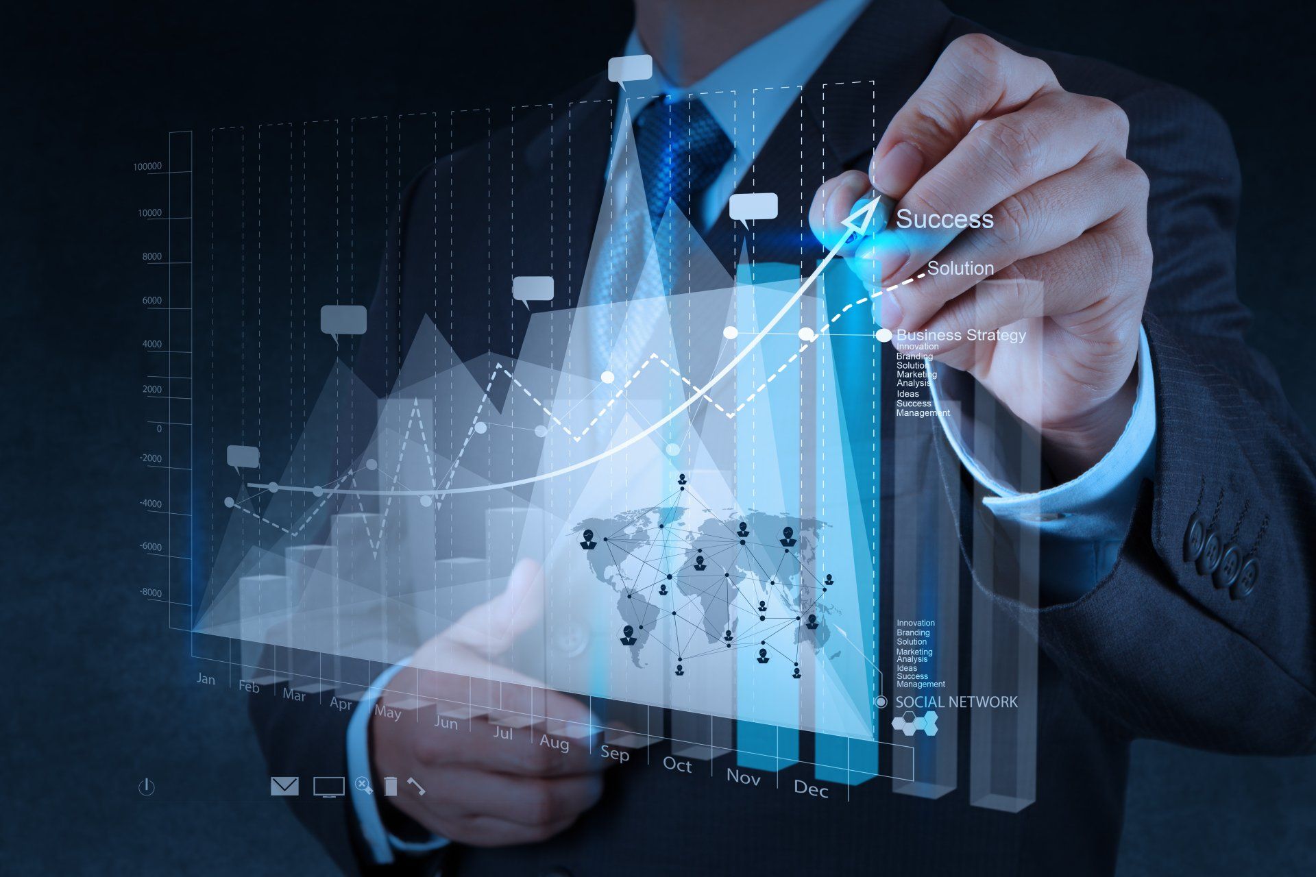 businessman hand working with new modern computer and business success as concept