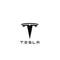 A black and white logo for tesla on a white background.