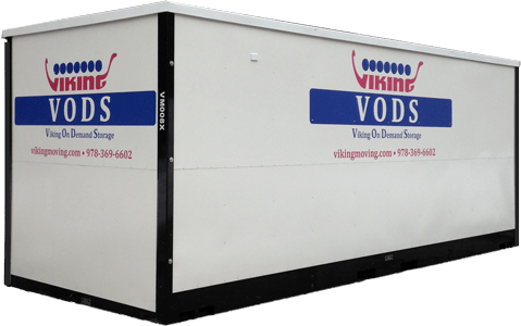 White Viking VODS storage container with blue and red logo, black base trim, shown in profile