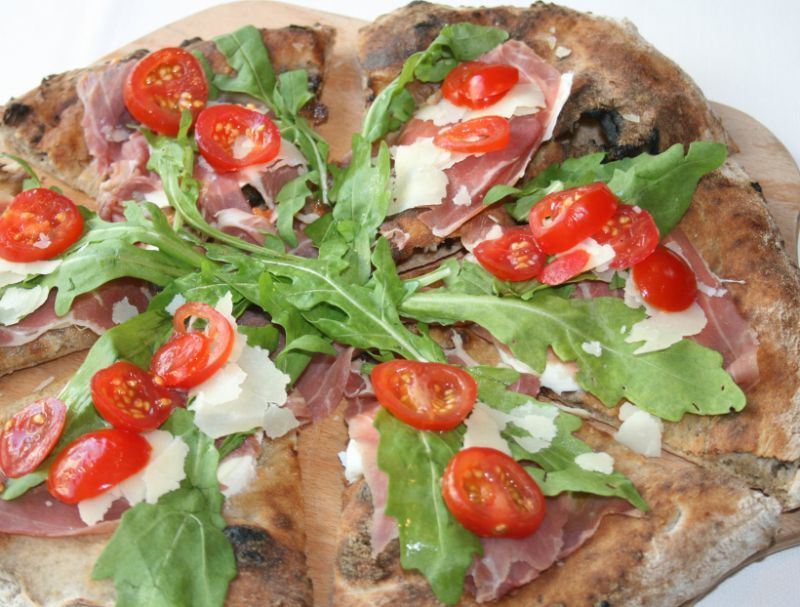 Slices of flatbread with vegetables