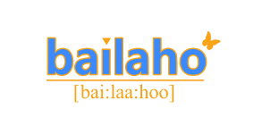 Ein blau-gelbes Logo für Bailaho mit einem Schmetterling