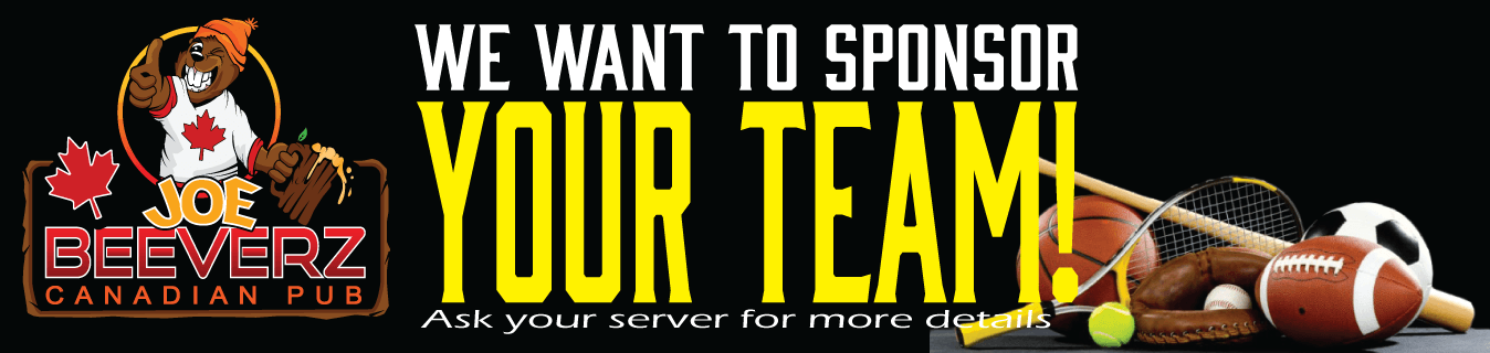 Beeverz banner ad: “We want to sponsor your team!” with football imagery and team logo