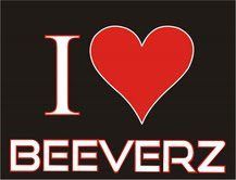 Black sign with white “I” and red heart above the word “BEEVERZ” in white and red.